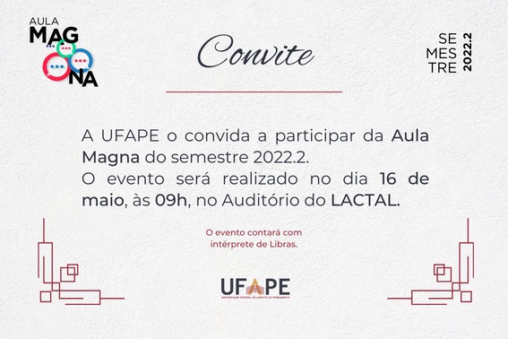 Imagem convite para a aula magna da UFAPE do semestre 2022.2